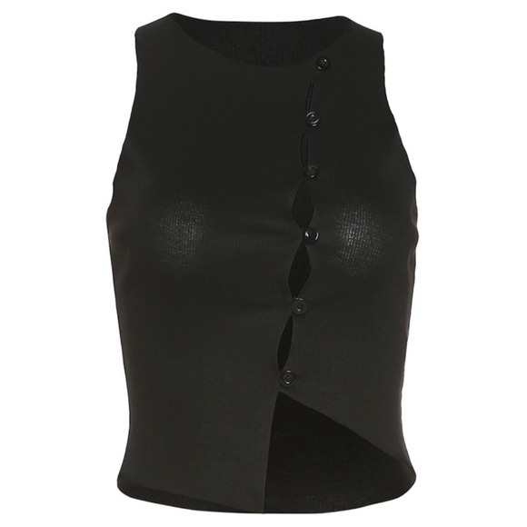 Black Asymmetrical Button Up Top - Picture 2 of 2